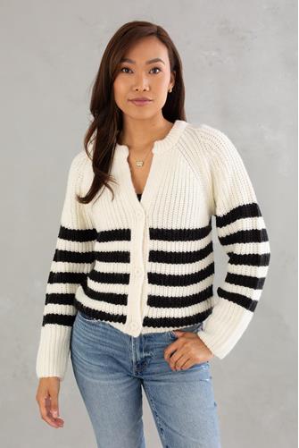 Stripe V-Neck Cardigan CREAM