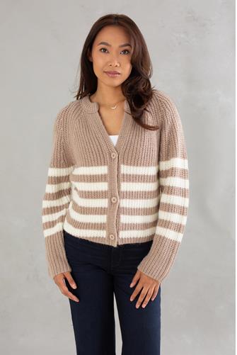 Stripe V-Neck Cardigan SAND