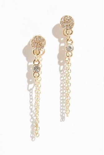 Cubic Zirconia Circle Stud Chain Earrings GOLD