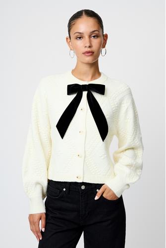 Kitty Bobble Contrast Cardigan PORCELAIN CREAM-BLACK