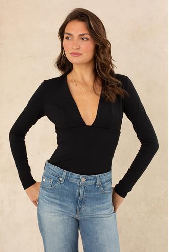 Stella Deep V Knit Long Sleeve BLACK
