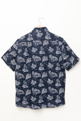 Navy Tropics Printed Linen Short Sleeve Shirt BLUE FOG