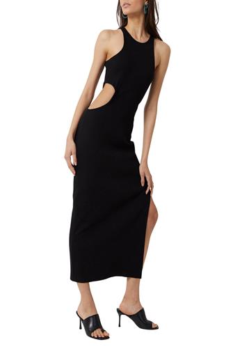 Rasha Ribbed Midi Dress BLACK