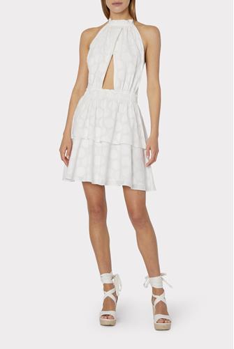 Evelia Reina Dot Halter Mini Dress WHITE