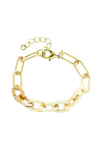 Ivory/Brown Resin Gold Chain Link Bracelet GOLD