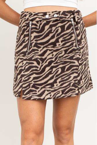 Zebra Zip Mini Skirt BROWN ZEBRA
