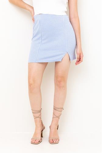 Gingham Slit Mini Skirt LIGHT BLUE