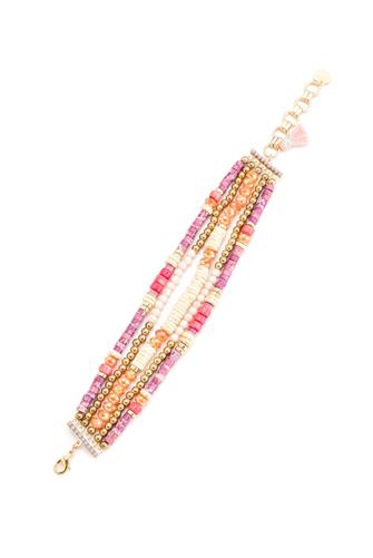 Color Multistrand Beaded Bracelet PINK