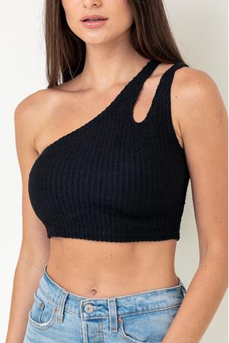 Asymmetrical Cut Out Crop Top BLACK