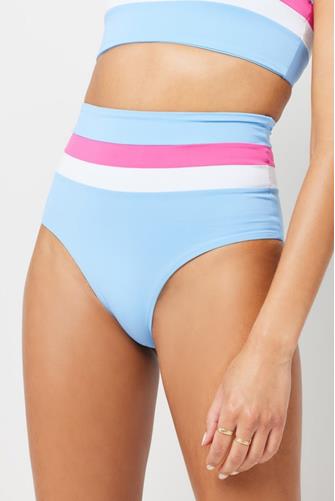 Portia Stripe Hi-Waist Bikini Bottom AWB-AUR/WHT/BBP