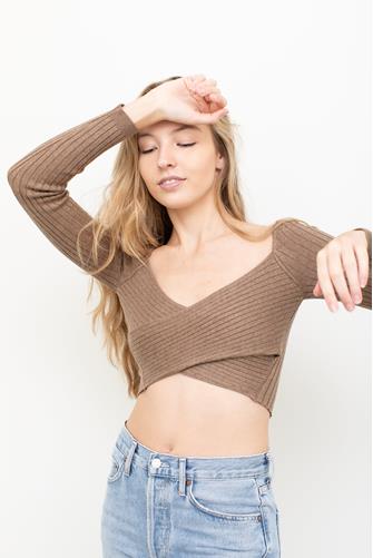 Criss Cross Knit Top TAUPE