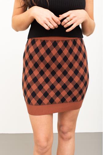 Gingham Sweater Mini Skirt BLACK-BROWN