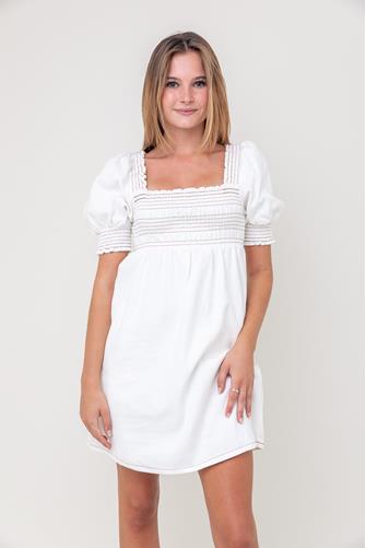 Short Sleeve Smock Mini Dress OFF WHITE