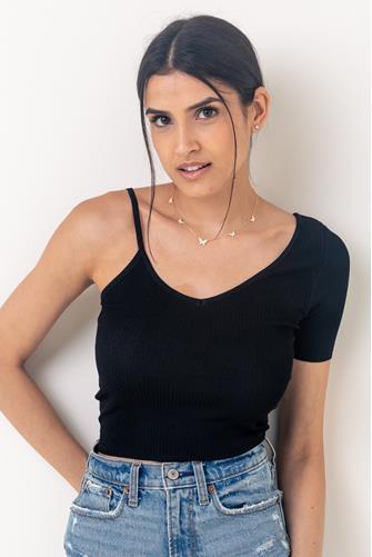 Crop One Shoulder Top BLACK