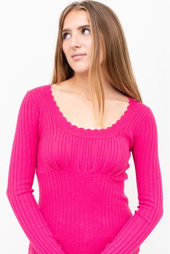 Scoop Neck Fitted Sweater MAGENTA
