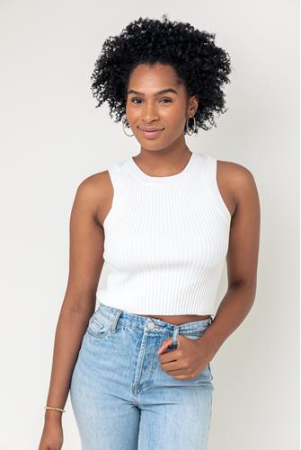 Ribbed Mock Neck Sweater Tank OFF WHITE