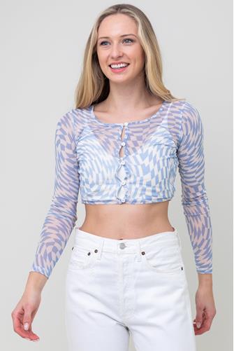 Abstract Mesh Button Down Cardi Top BLUE