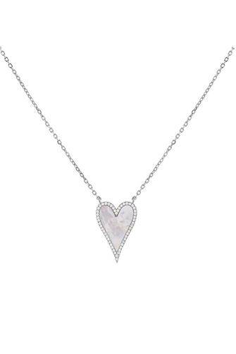 Elongated Pave Heart Necklace SILVER