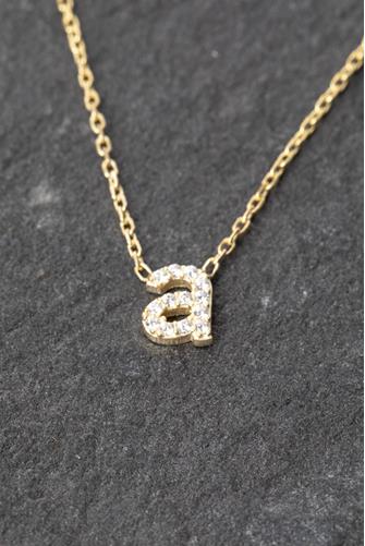 Gold Lowercase Pave Initial Necklace LETTER A