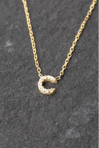Gold Lowercase Pave Initial Necklace LETTER C