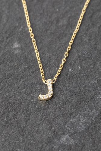 Gold Lowercase Pave Initial Necklace LETTER J