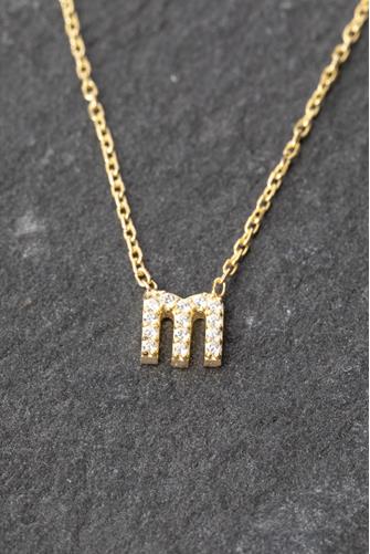 Gold Lowercase Pave Initial Necklace LETTER M