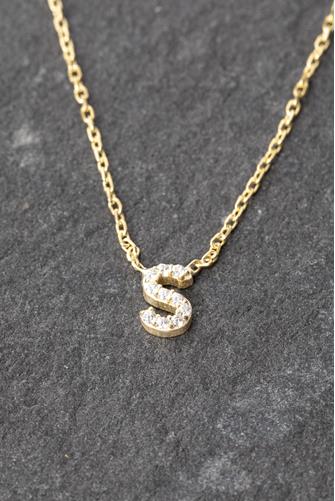 Gold Lowercase Pave Initial Necklace LETTER S