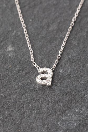 Silver Lowercase Pave Initial Necklace LETTER A