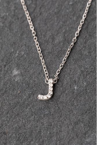 Silver Lowercase Pave Initial Necklace LETTER J
