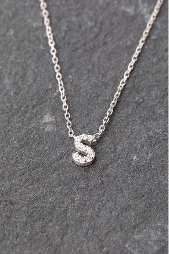 Silver Lowercase Pave Initial Necklace LETTER S