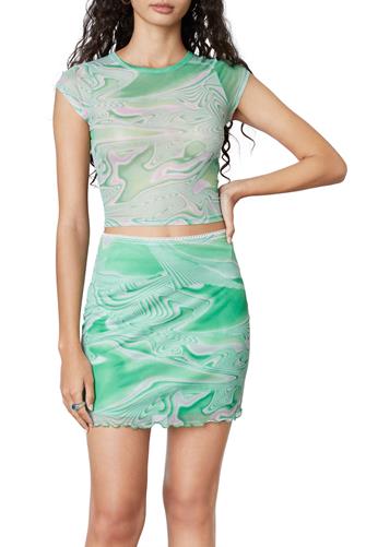 Mesh Mini Slip Skirt PARAKEET