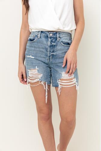 Devin High Rise Mom Cut Off Short in Lucca Distressed LUCCA DISTRESSED