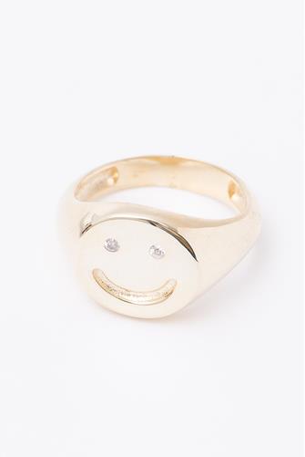 CZ Smiley Face Pinky Ring GOLD