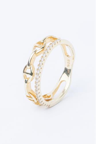 Pave X Mariner Link Double Row Ring GOLD