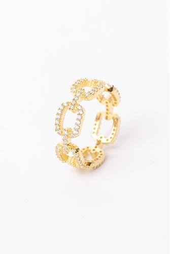 Pave Square Link Gold Ring GOLD
