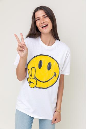 Smiley Peace Oversized T-Shirt WHITE