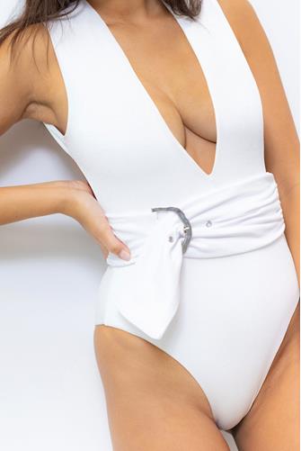Dean Belted One Piece Swimsuit WHITE