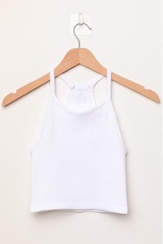 Racer Back Ribbed Crop Tank Top WHITE