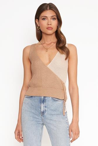 Cross Front Two-Toned Sweater CREAM TAN