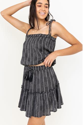 Stripe Ruffle Mini Skirt BLACK STRIPE