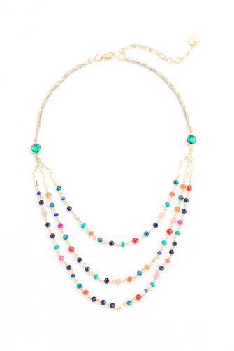 Triple Strand Colored Beaded Necklace MULTI