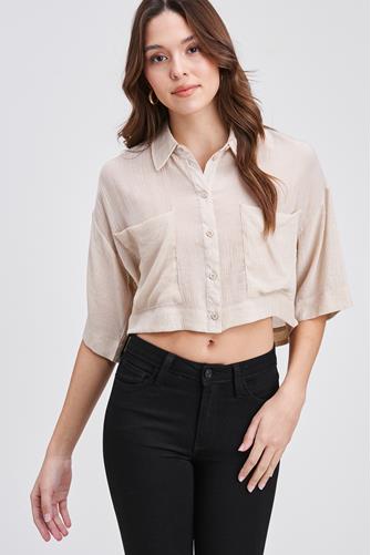 Rebecca Button Front Shirt Taupe