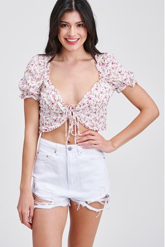 Mia Floral Puff Sleeve Top Pink