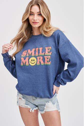 Smile More Sweatshirt Blue