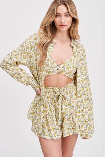 Darling Blooms Button Up Top Yellow