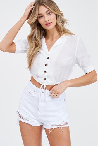 Sloan Button Front Top White