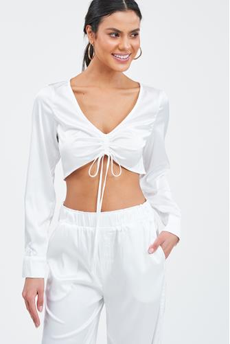 Limelight Satin Crop Top White