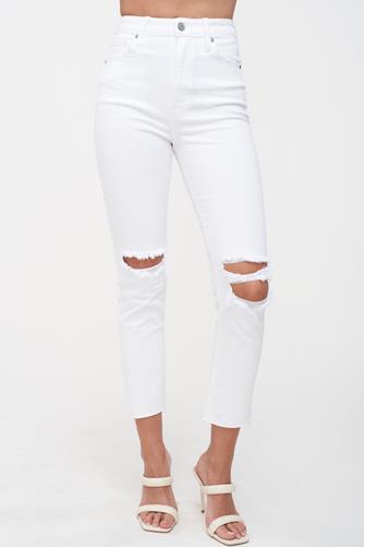 High Rise Distressed Ankle Jeans White