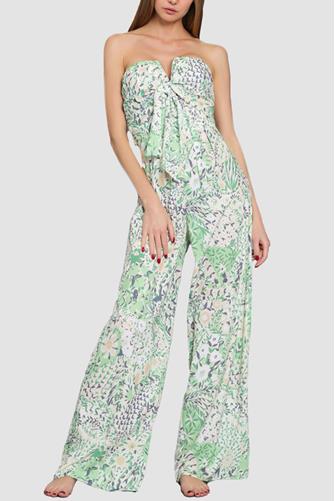 Tie Front Printed Jumpsuit Light Green
