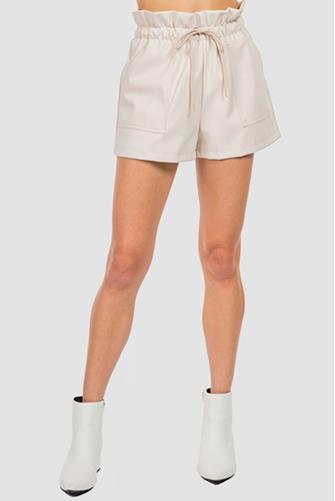 Faux Leather Paperbag Shorts Taupe